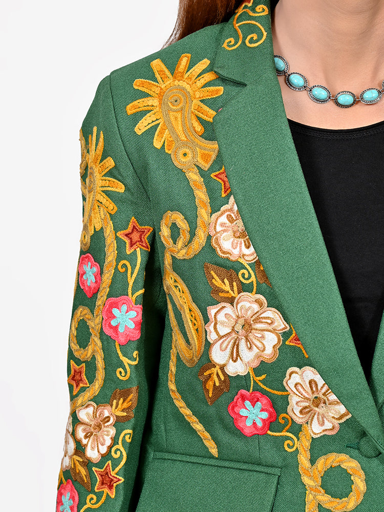 American Darling Women’s Western Embroidered Blazer Green Cowgirl Rodeo NFR Floral Spurs Bronco Horseshoe Tailored Jacket