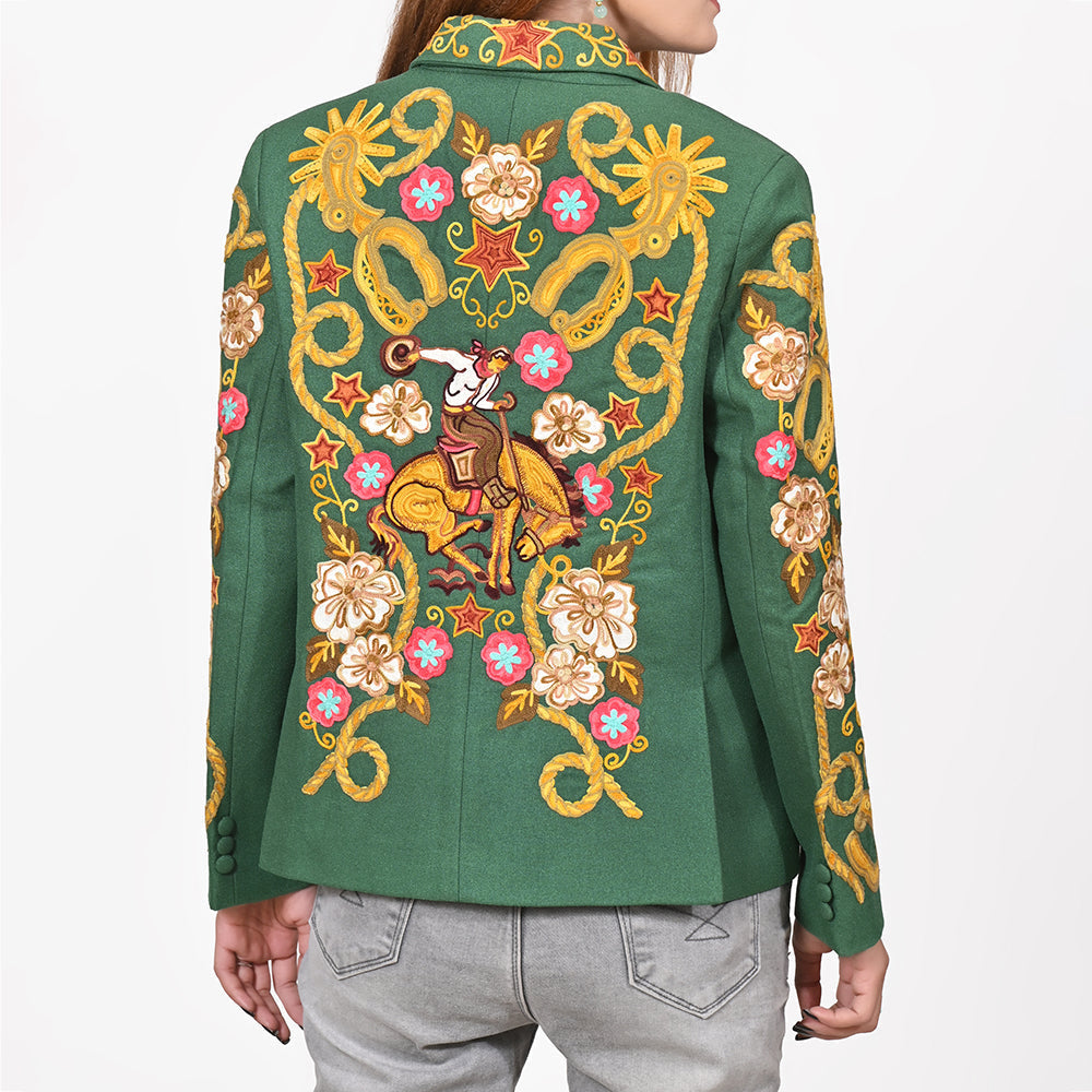 American Darling Women’s Western Embroidered Blazer Green Cowgirl Rodeo NFR Floral Spurs Bronco Horseshoe Tailored Jacket