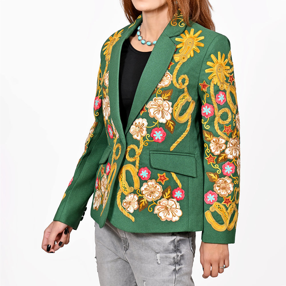 American Darling Women’s Western Embroidered Blazer Green Cowgirl Rodeo NFR Floral Spurs Bronco Horseshoe Tailored Jacket