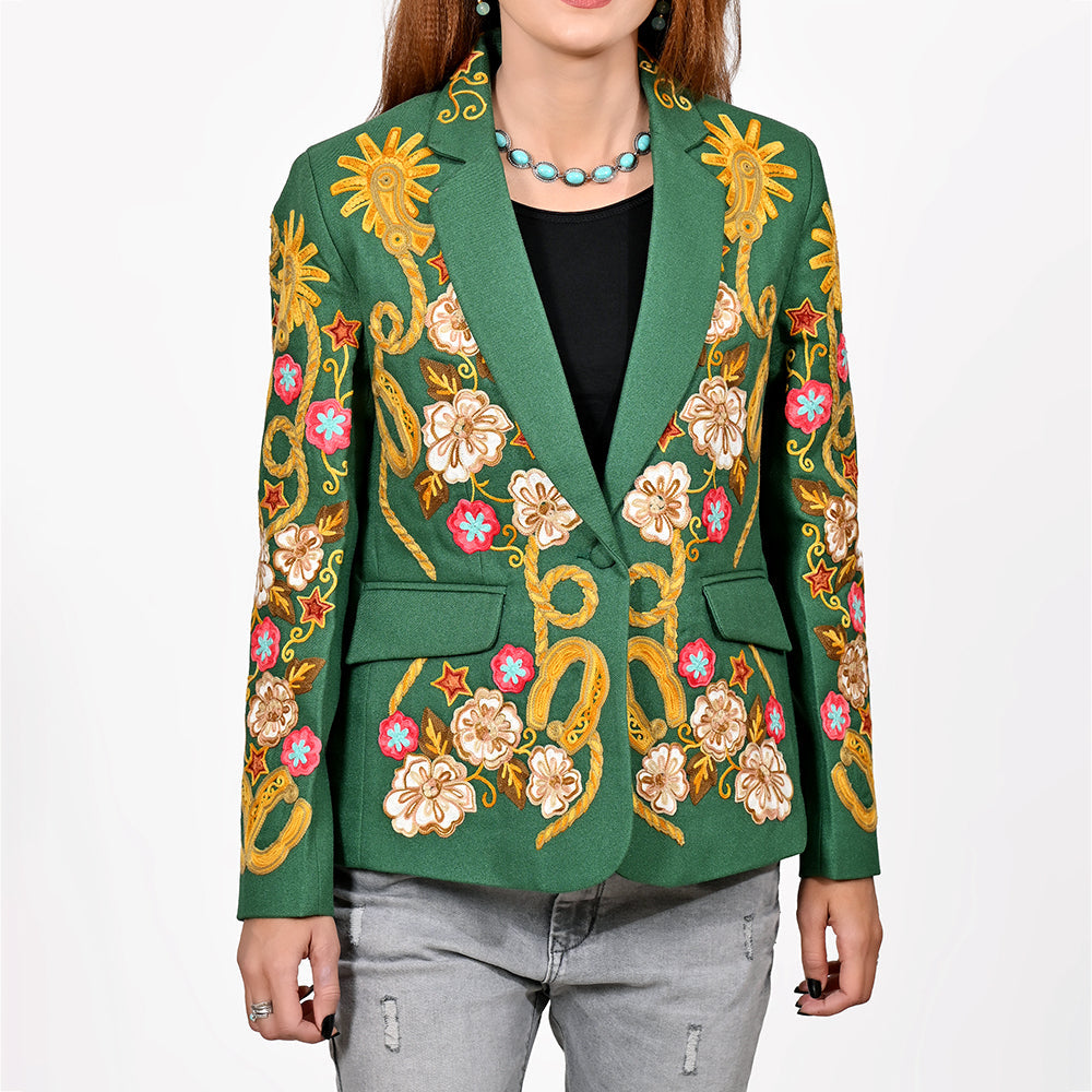American Darling Women’s Western Embroidered Blazer Green Cowgirl Rodeo NFR Floral Spurs Bronco Horseshoe Tailored Jacket
