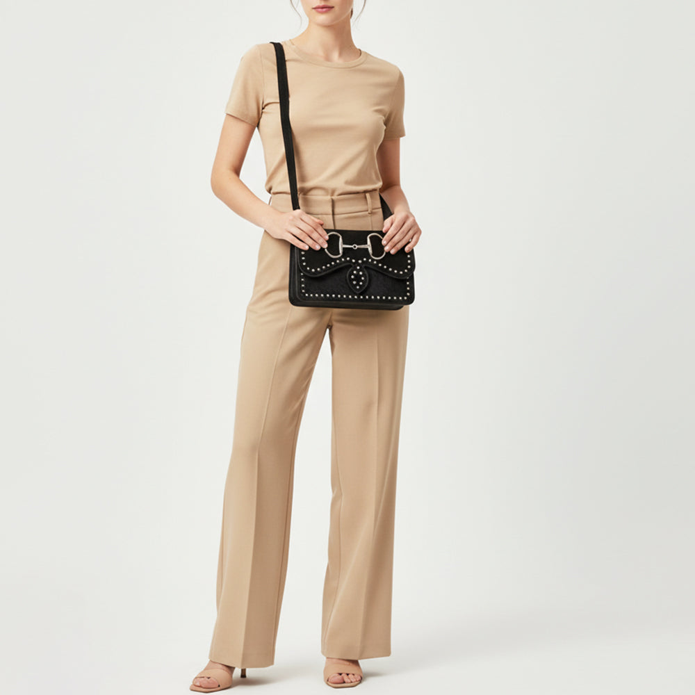 Soft Suede Crossbody Bag With Western Studded Flap For Everyday Women Essentials