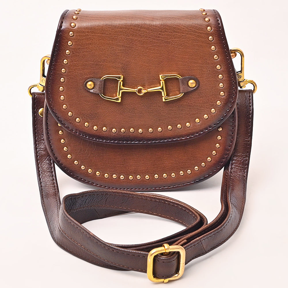 American Darling Western Cross body Bag Rivetted Genuine Full Grain Leather Handcrafted Purse with Equestrian Bit Detail