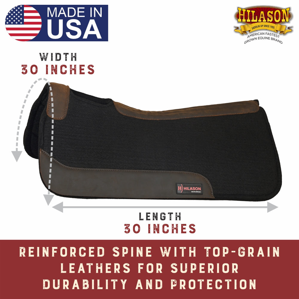 HILASON Western Wool Felt Horse Saddle Pad MADE IN USA With Distressed Wear Leather