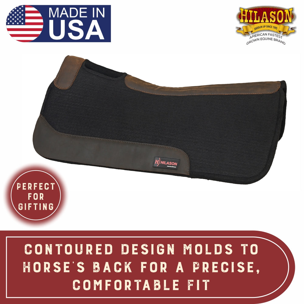 HILASON Western Wool Felt Horse Saddle Pad MADE IN USA With Distressed Wear Leather