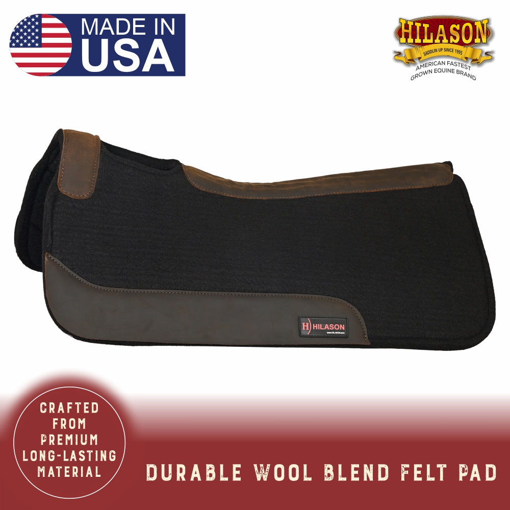 HILASON Western Wool Felt Horse Saddle Pad MADE IN USA With Distressed Wear Leather