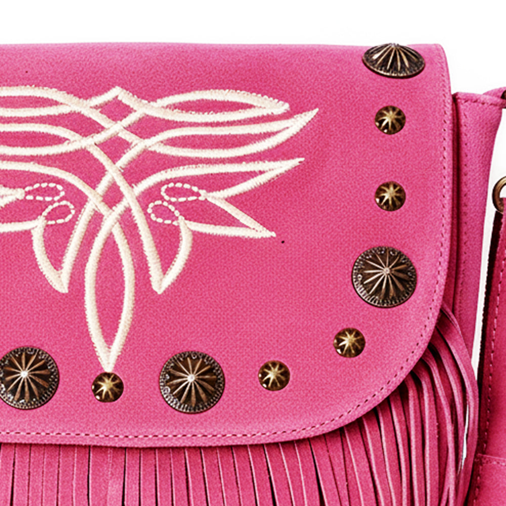 American Darling Genuine Suede Leather Cross body Bag - Fringe, Embroidery & Concho Eco-Friendly Vegetable Tanned Purse