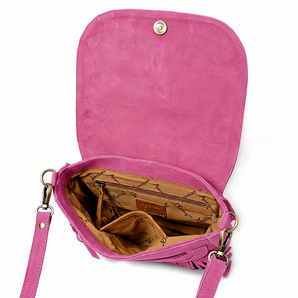 American Darling Genuine Suede Leather Cross body Bag - Fringe, Embroidery & Concho Eco-Friendly Vegetable Tanned Purse