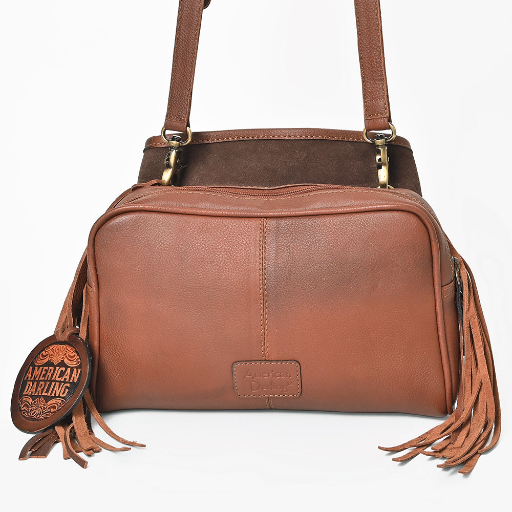 AMERICAN DARLING Hand-Tooled Leather Satchel Bag Floral Carving & Concho Flap