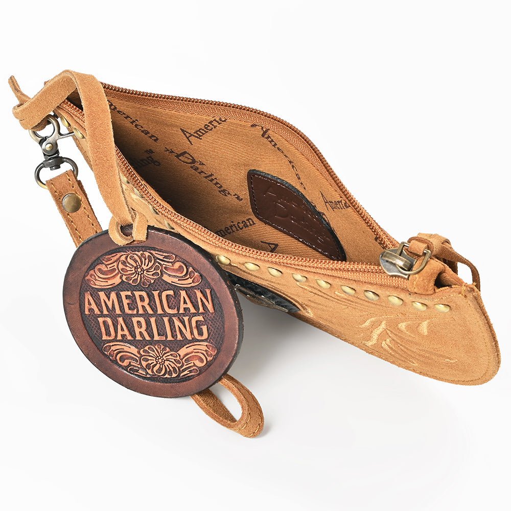 American Darling Genuine Suede Leather Western Wristlet Clutch Floral Scroll