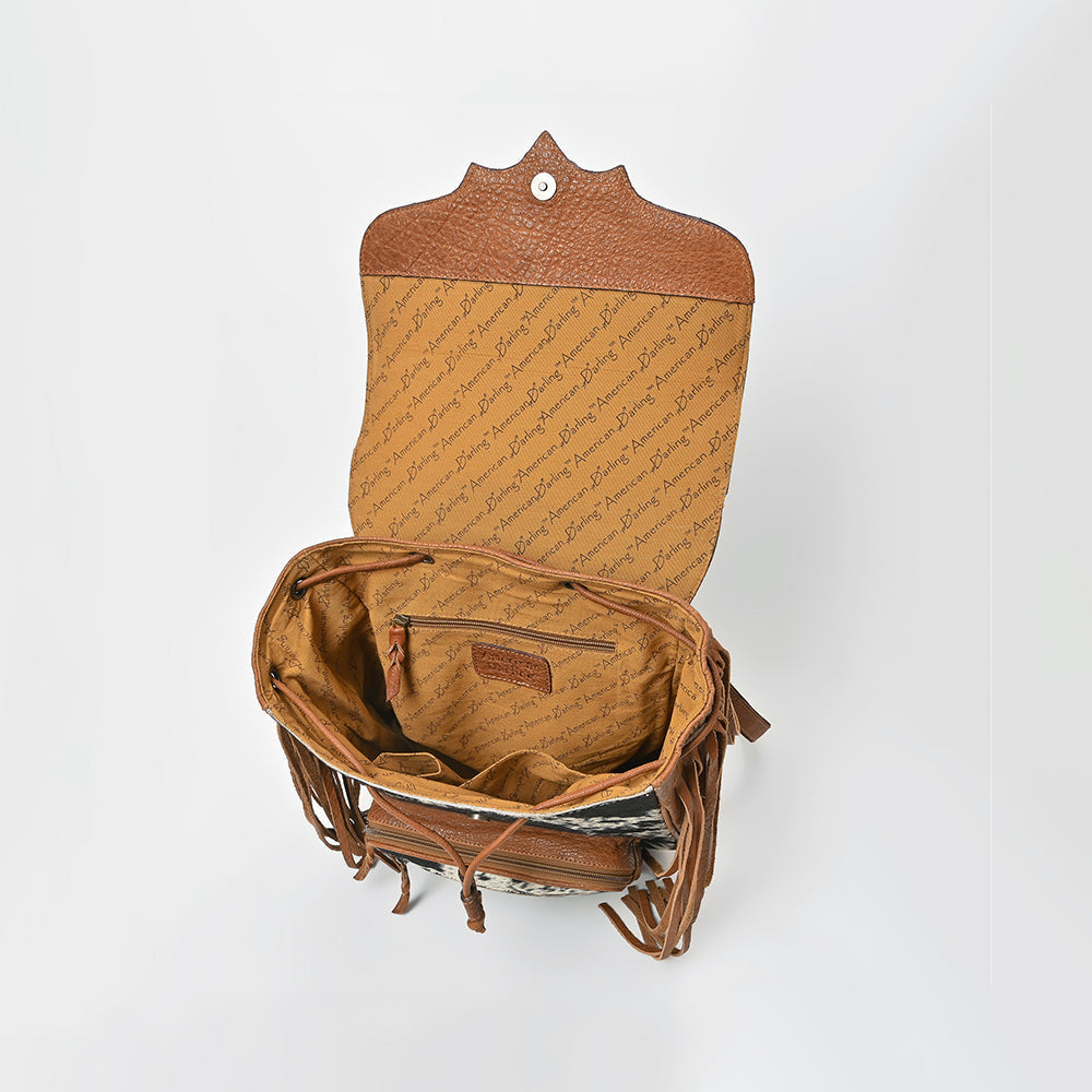 American Darling Western Cowhide & Turquoise Tooled Leather Fringe Backpack