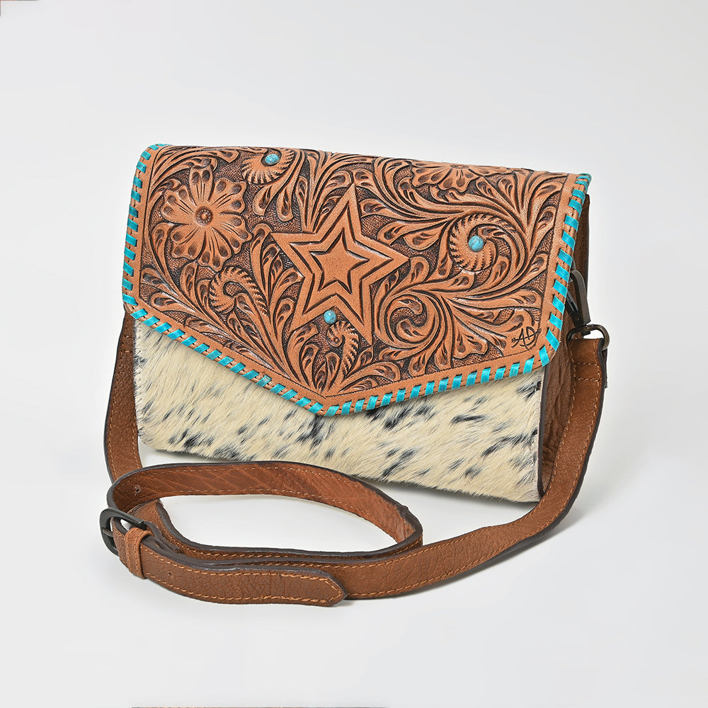 American Darling Hair-On Hide & Hand-Tooled Genuine Leather Star Crossbody Bag