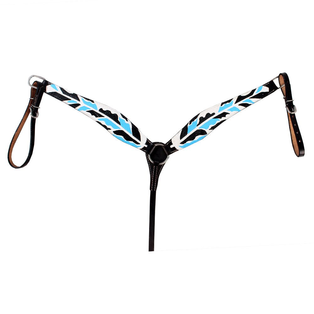 HILASON Western Horse Genuine Leather Printed Breast Collar Turquoise & Black