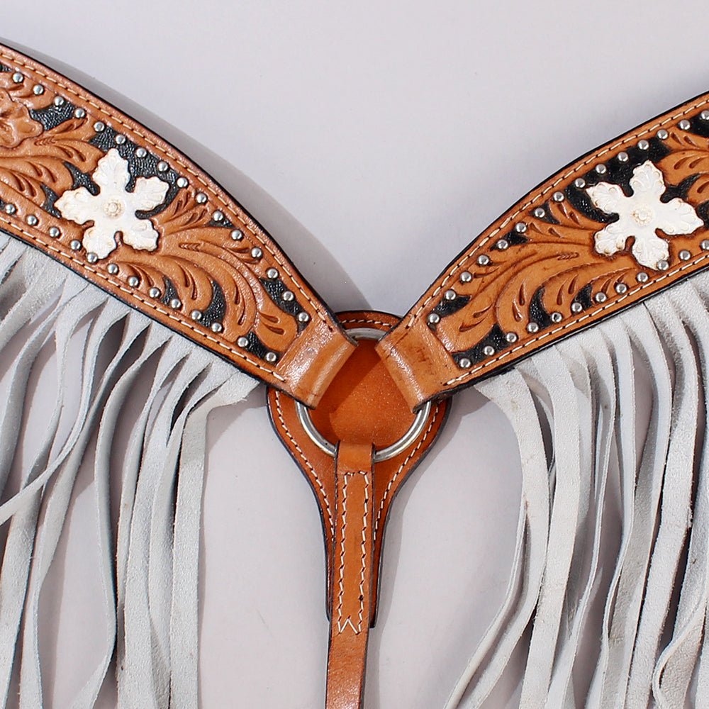 Hilason Western Horse Hand Tooled Genuine Leather Breast Collar Tan