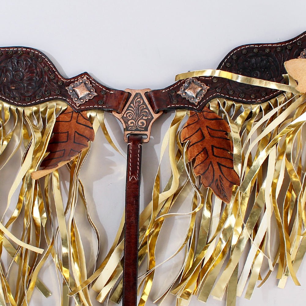 Hilason Western Horse Hand Tooled Genuine Leather Breast Collar Brown with Fringes