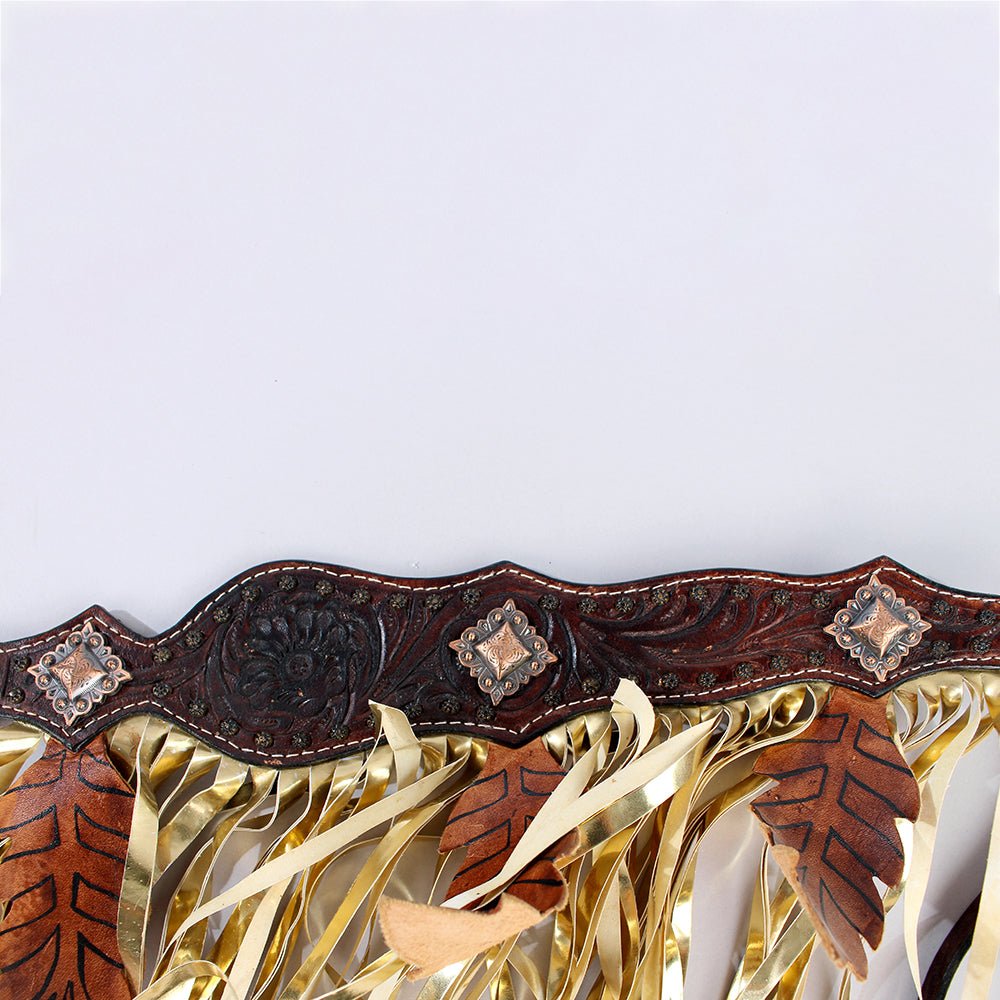 Hilason Western Horse Hand Tooled Genuine Leather Breast Collar Brown with Fringes