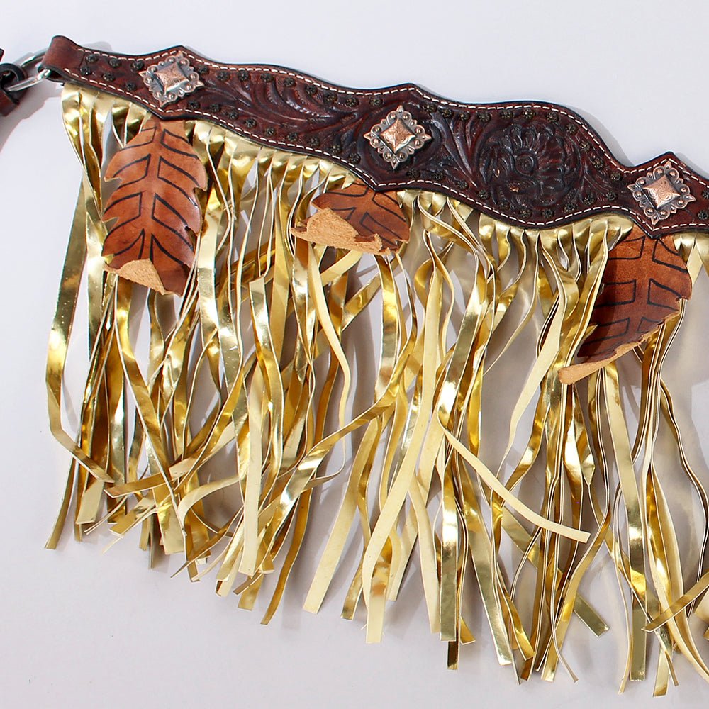 Hilason Western Horse Hand Tooled Genuine Leather Breast Collar Brown with Fringes