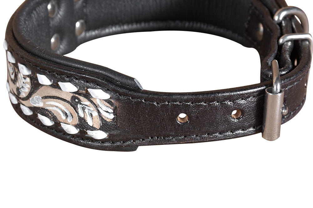 Hilason Heavy Duty Handpainted Genuine Leather Dog Collar Black with buckstich