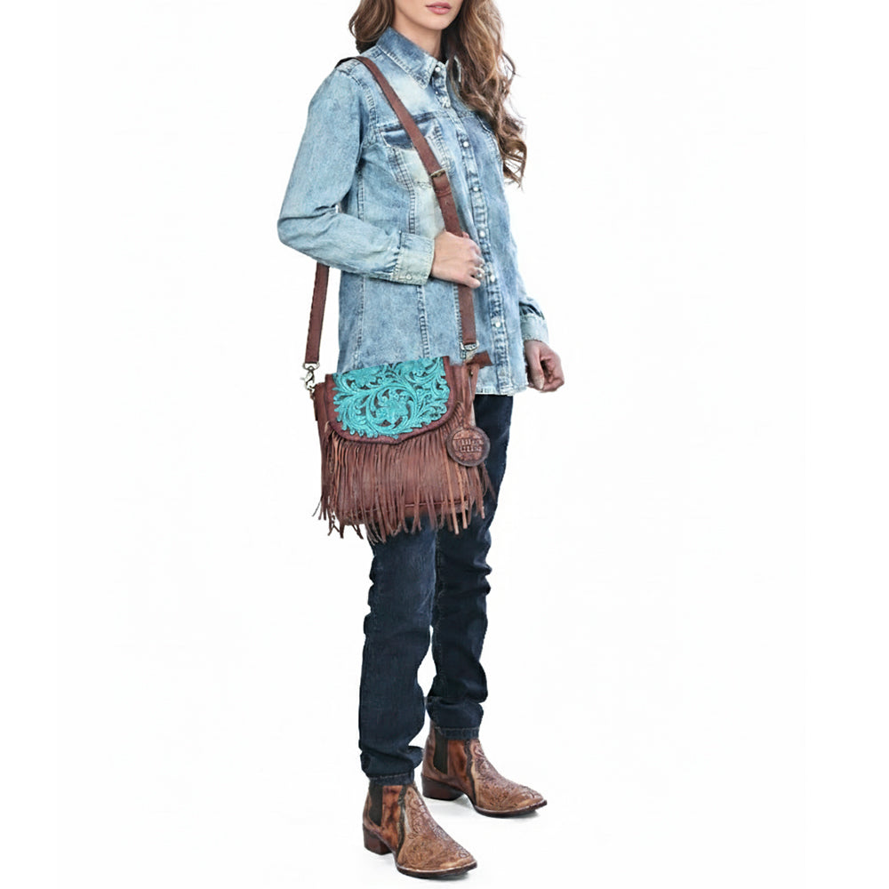 American Darling Hand-Tooled Full Grain Leather Crossbody Bag Vegetable Tanned