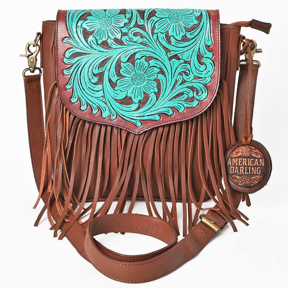 American Darling Hand-Tooled Full Grain Leather Crossbody Bag Vegetable Tanned
