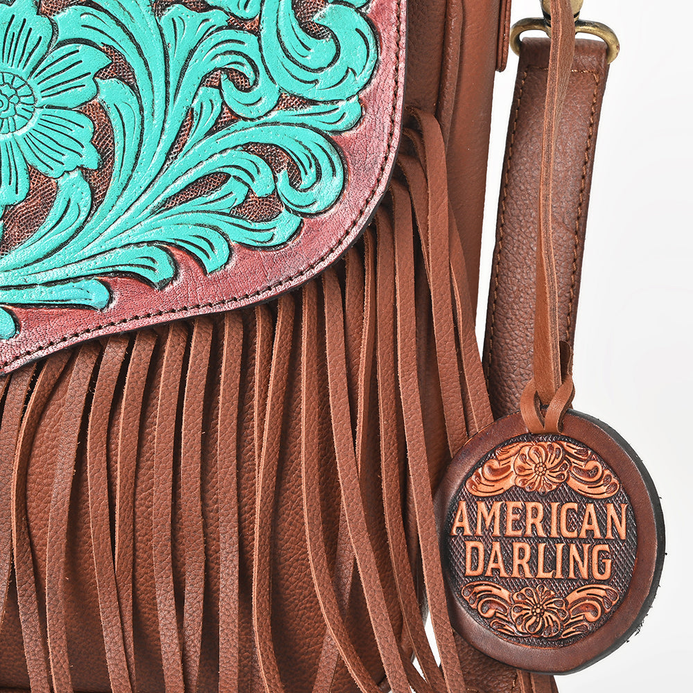 American Darling Hand-Tooled Full Grain Leather Crossbody Bag Vegetable Tanned