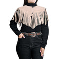 American Darling Women’s Genuine Suede Leather Fringe Vest - Western Cropped Cowgirl Yoke Tan Boho Fringe Cape