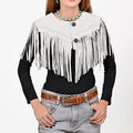American Darling Women’s Genuine Suede Leather Fringe Vest - Western Cropped Cowgirl Yoke White Boho Fringe Cape