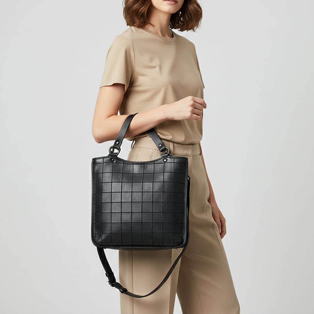 Spaghetti Western Black Croc-Embossed Shoulder Bag