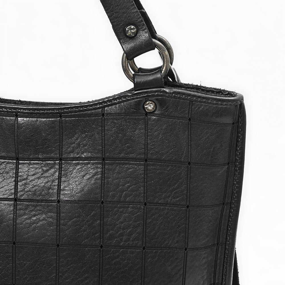 Spaghetti Western Black Croc-Embossed Shoulder Bag