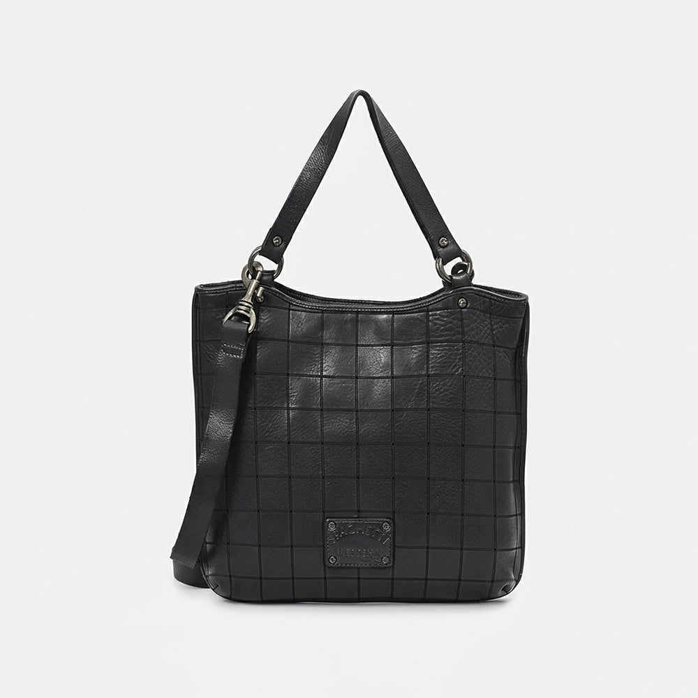 Spaghetti Western Black Croc-Embossed Shoulder Bag