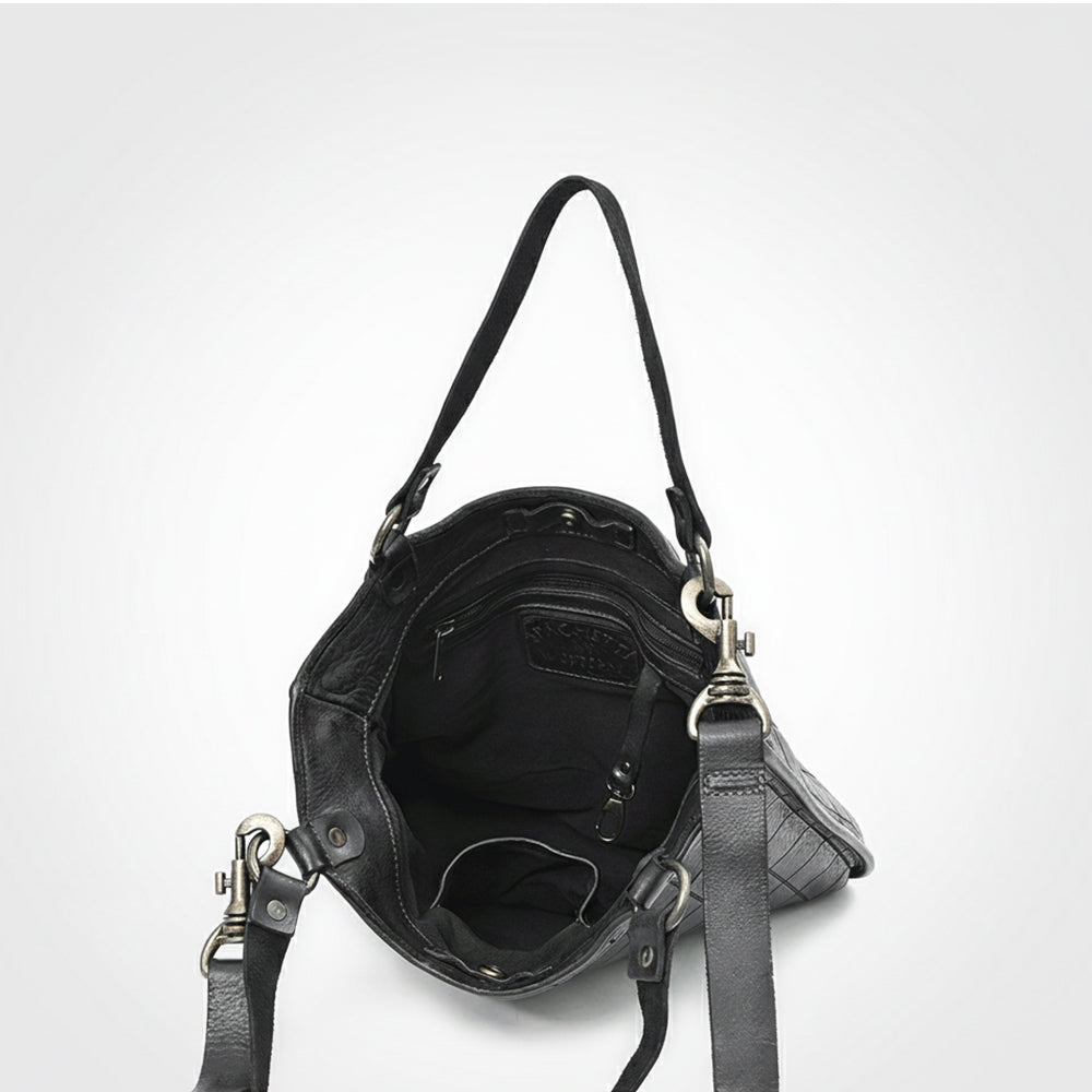 Spaghetti Western Black Croc-Embossed Shoulder Bag