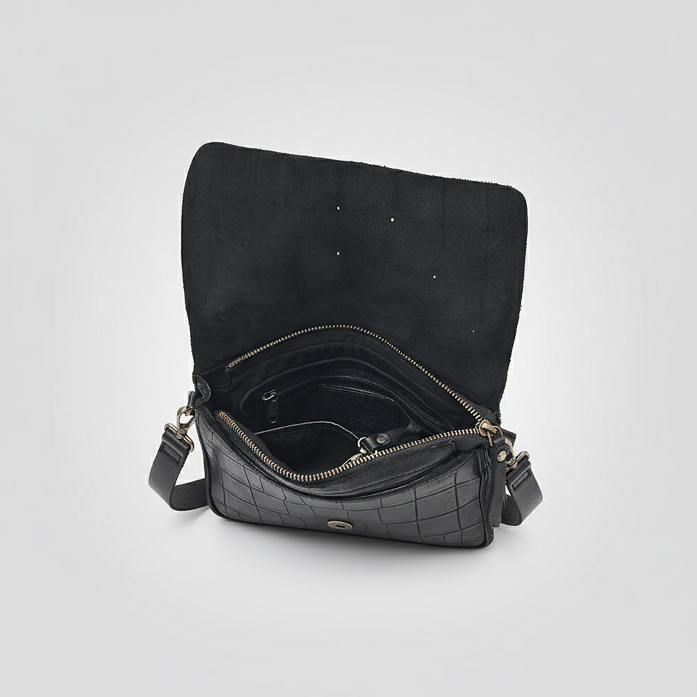 Spaghetti Western Full Grain Leather Small Crossbody Bag for Women – Slim Flap Shoulder Bag with Magnetic Closure