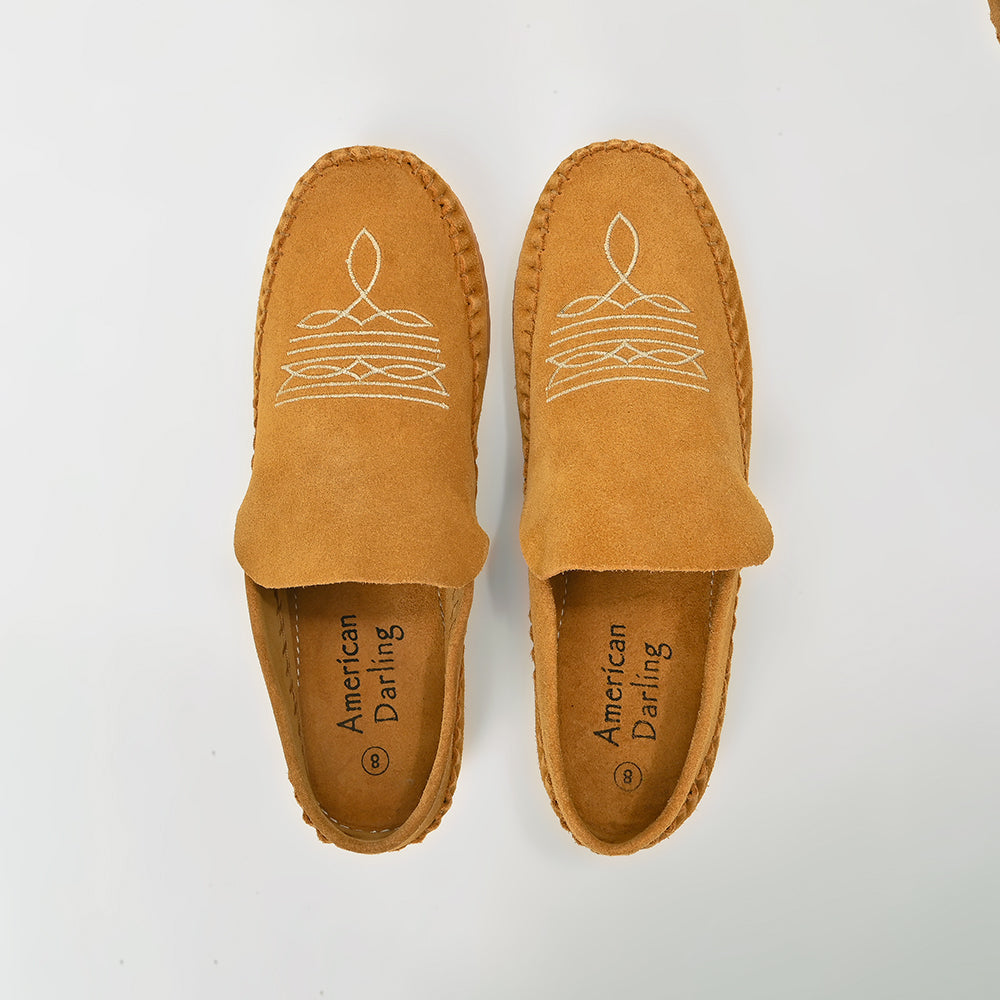 American Darling Handmade Suede Mule Shoes for Women Slip-On Closed Toe Casual Loafer Embroidered Comfortable Flat Footwear