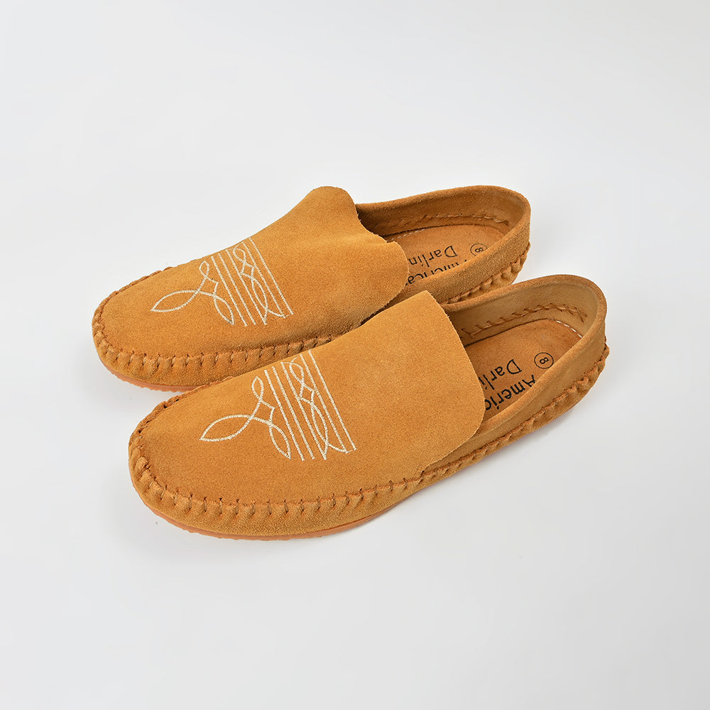 American Darling Handmade Suede Mule Shoes for Women Slip-On Closed Toe Casual Loafer Embroidered Comfortable Flat Footwear