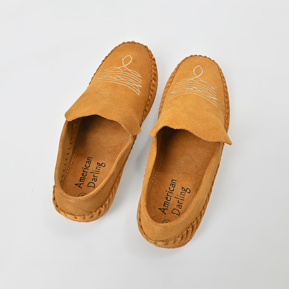 American Darling Handmade Suede Mule Shoes for Women Slip-On Closed Toe Casual Loafer Embroidered Comfortable Flat Footwear
