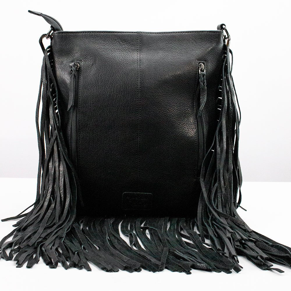 American Darling Checkered Western Crossbody Bag Black & White Tan Leather Trim