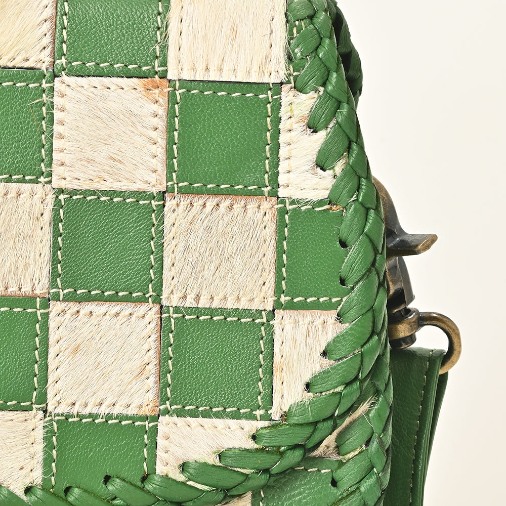 American Darling Checkered Flap Bag Mini Crossbody Style Braided Trim & Leather