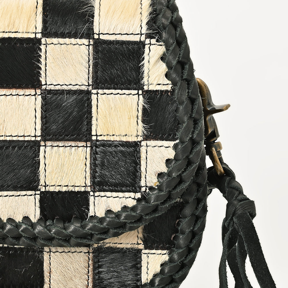 American Darling Checkered Flap Bag Mini Crossbody Style Braided Trim & Leather