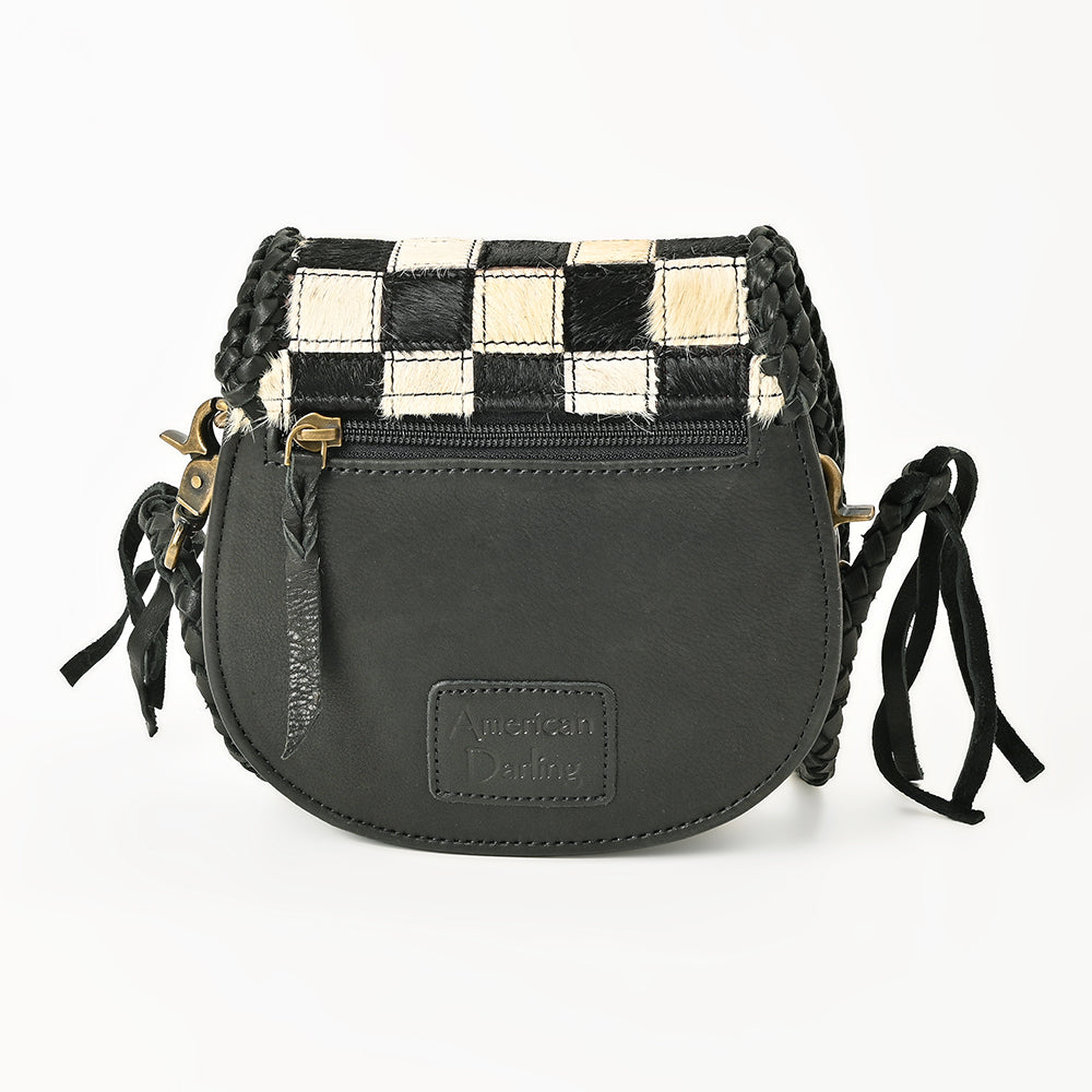 American Darling Checkered Flap Bag Mini Crossbody Style Braided Trim & Leather