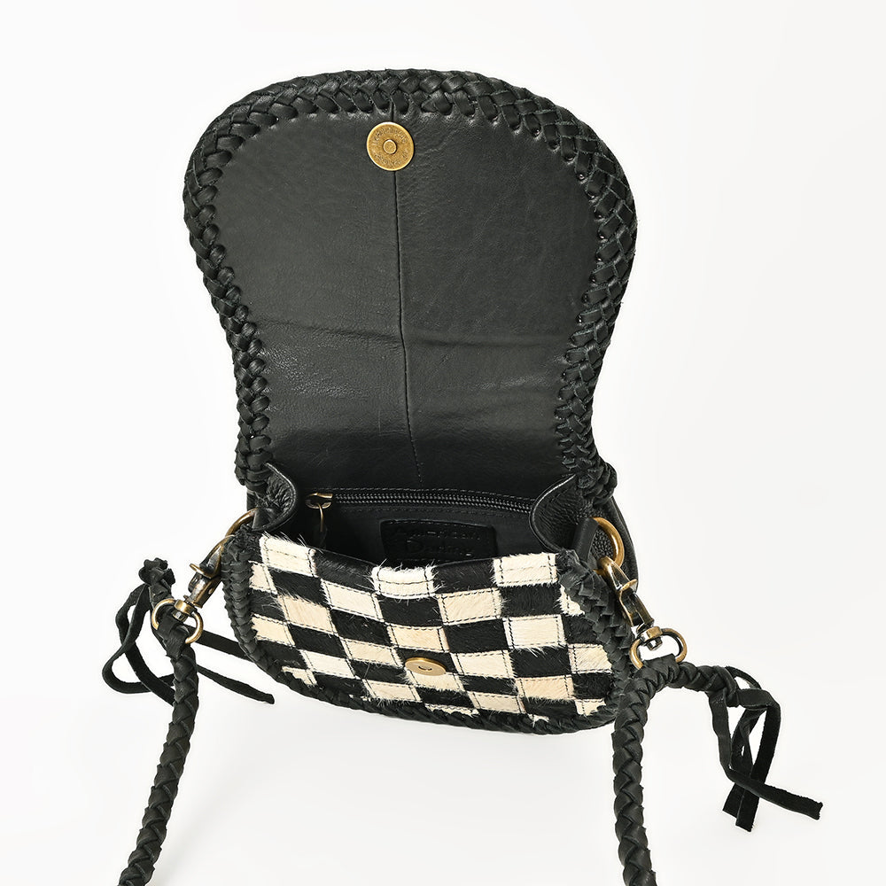 American Darling Checkered Flap Bag Mini Crossbody Style Braided Trim & Leather