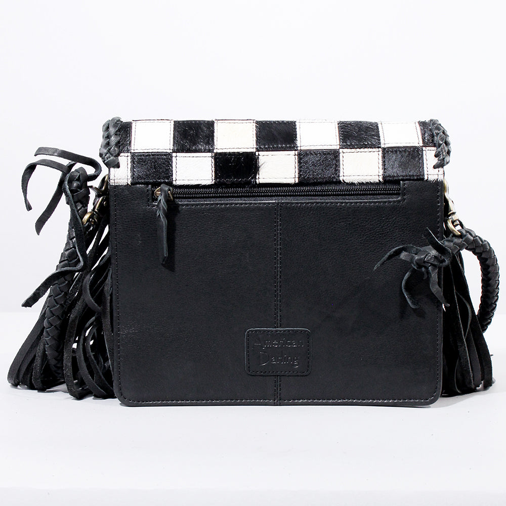 Ladies Hair On Hide Western Crossbody Satchel With Genuine Leather Adjustable Strap