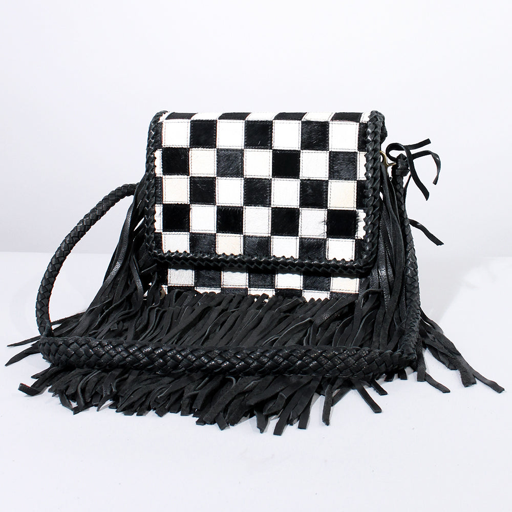 Ladies Hair On Hide Western Crossbody Satchel With Genuine Leather Adjustable Strap