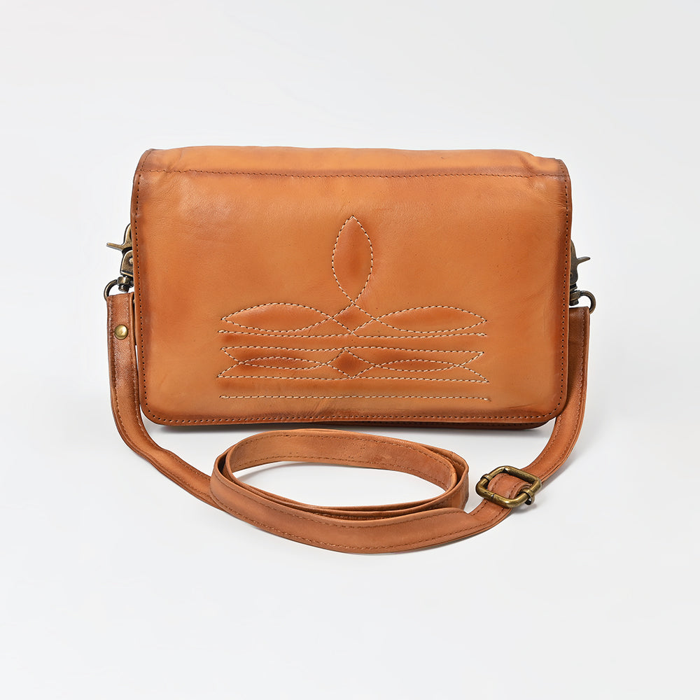 American Darling Genuine Leather Crossbody Wallet for Women, Tan Leather Western Shoulder Clutch Purse