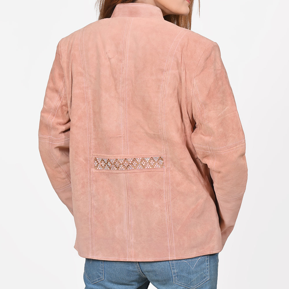 American Darling Women’s Suede Jacket Blazer Zip Front Studded Embellished Casual Western Style Coat