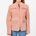 American Darling Women’s Suede Jacket Blazer Zip Front Studded Embellished Casual Western Style Coat