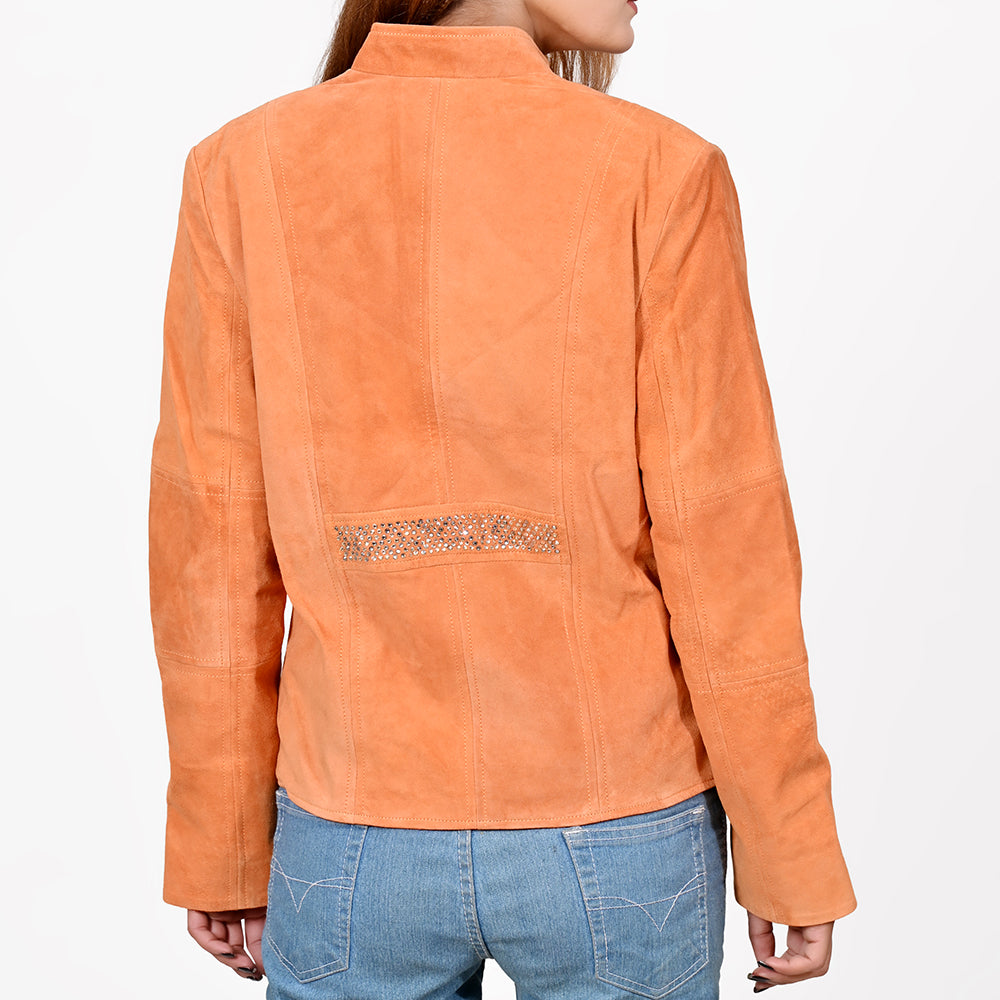 American Darling Women’s Suede Jacket Blazer Zip Front Studded Embellished Western Style Casual Coat Orange