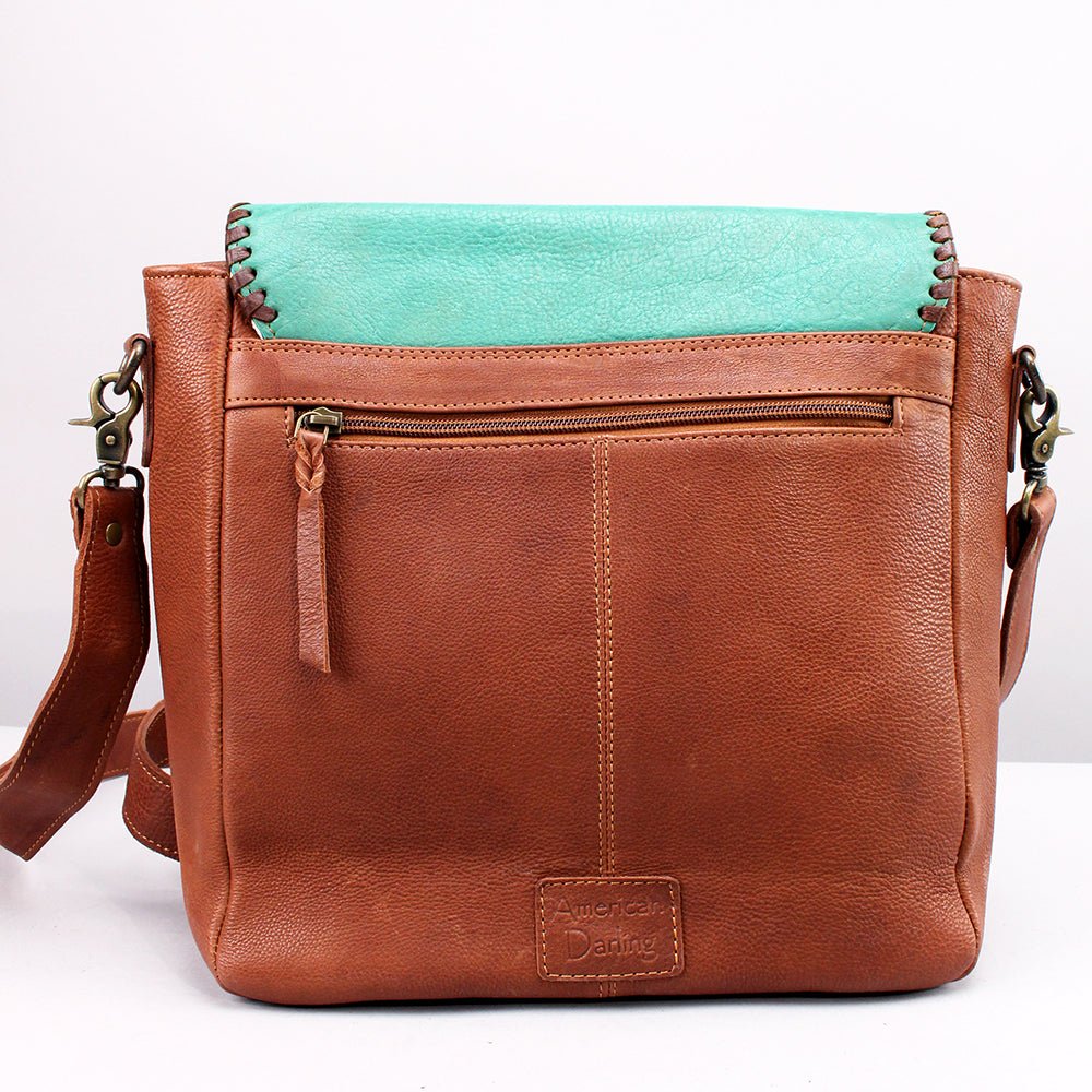 Sunset Rodeo Leather Crossbody Messenger Bag With Desert Appliqué Detailing And Finish