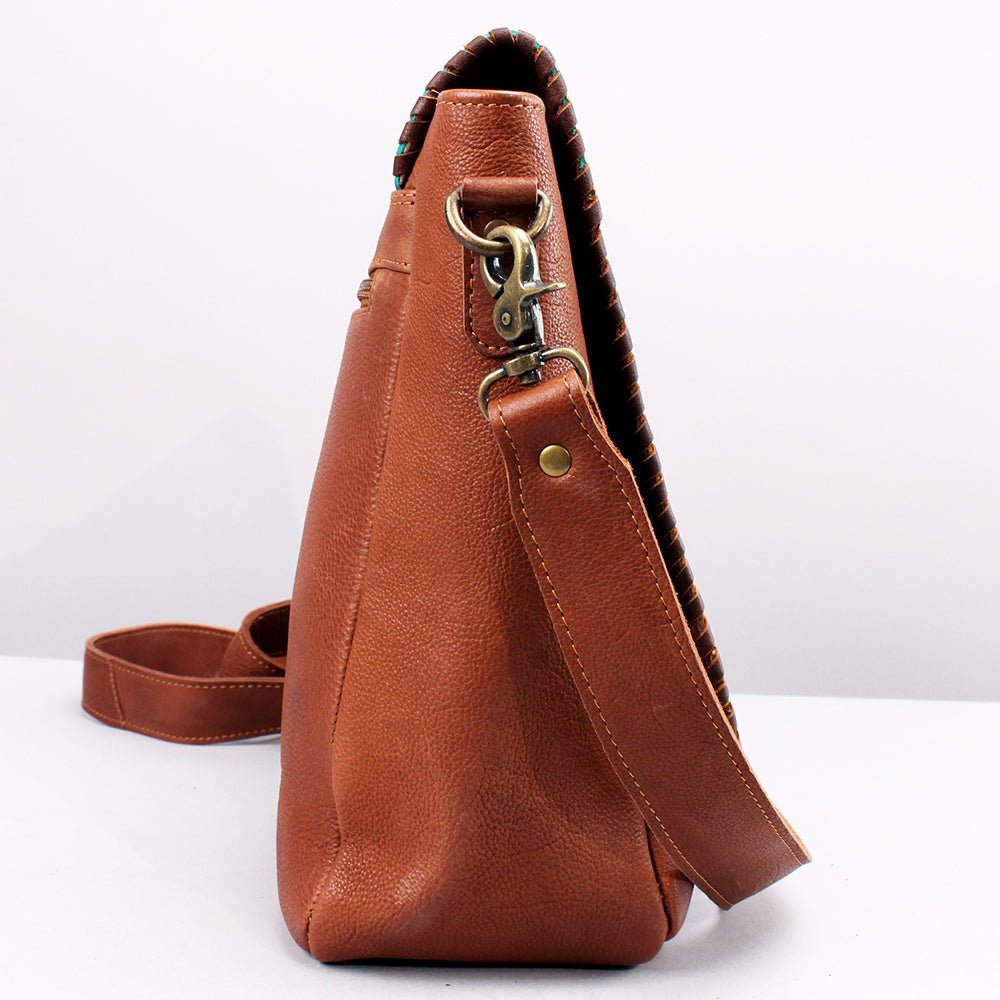 Sunset Rodeo Leather Crossbody Messenger Bag With Desert Appliqué Detailing And Finish