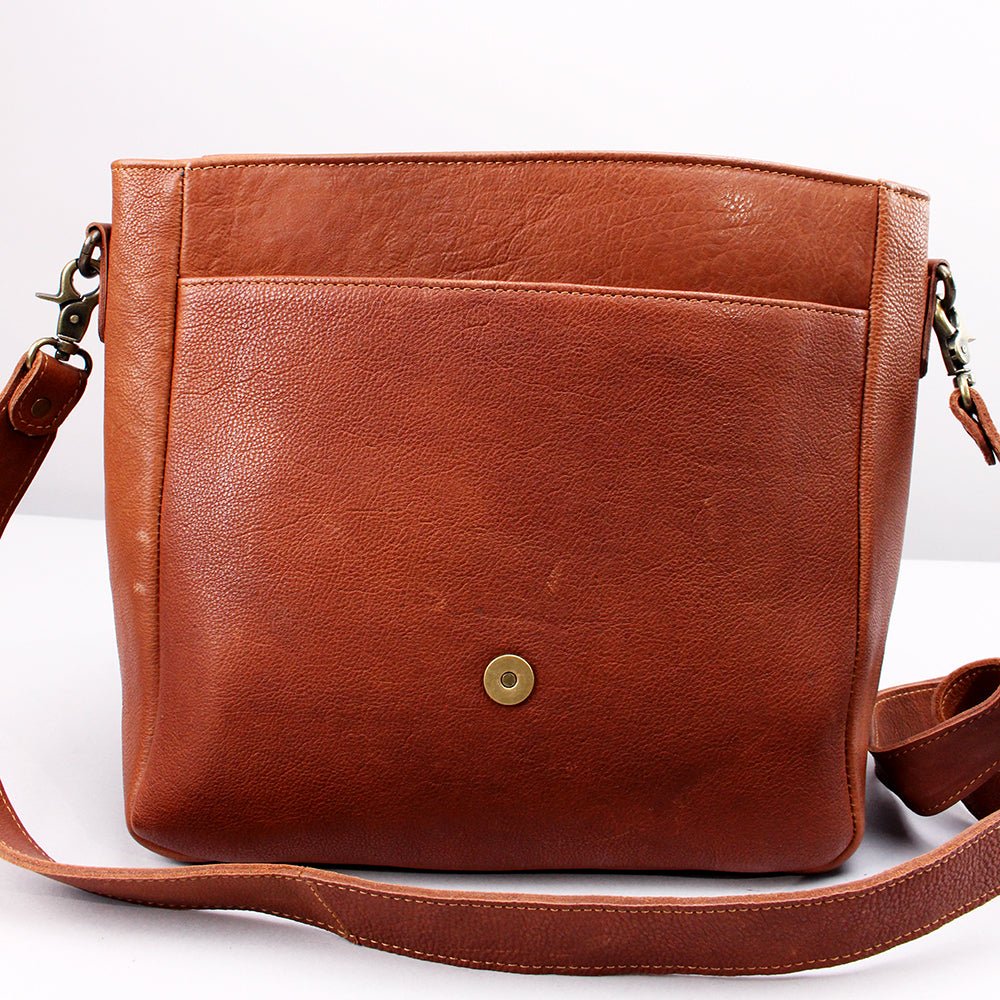 Sunset Rodeo Leather Crossbody Messenger Bag With Desert Appliqué Detailing And Finish