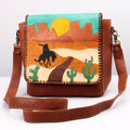 Sunset Rodeo Leather Crossbody Messenger Bag With Desert Appliqué Detailing And Finish