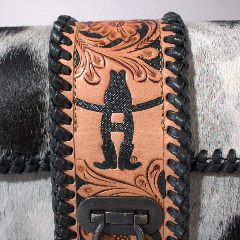 Handcrafted Western Leather Crossbody Bag With Hair On Cowhide Texture And Finish
